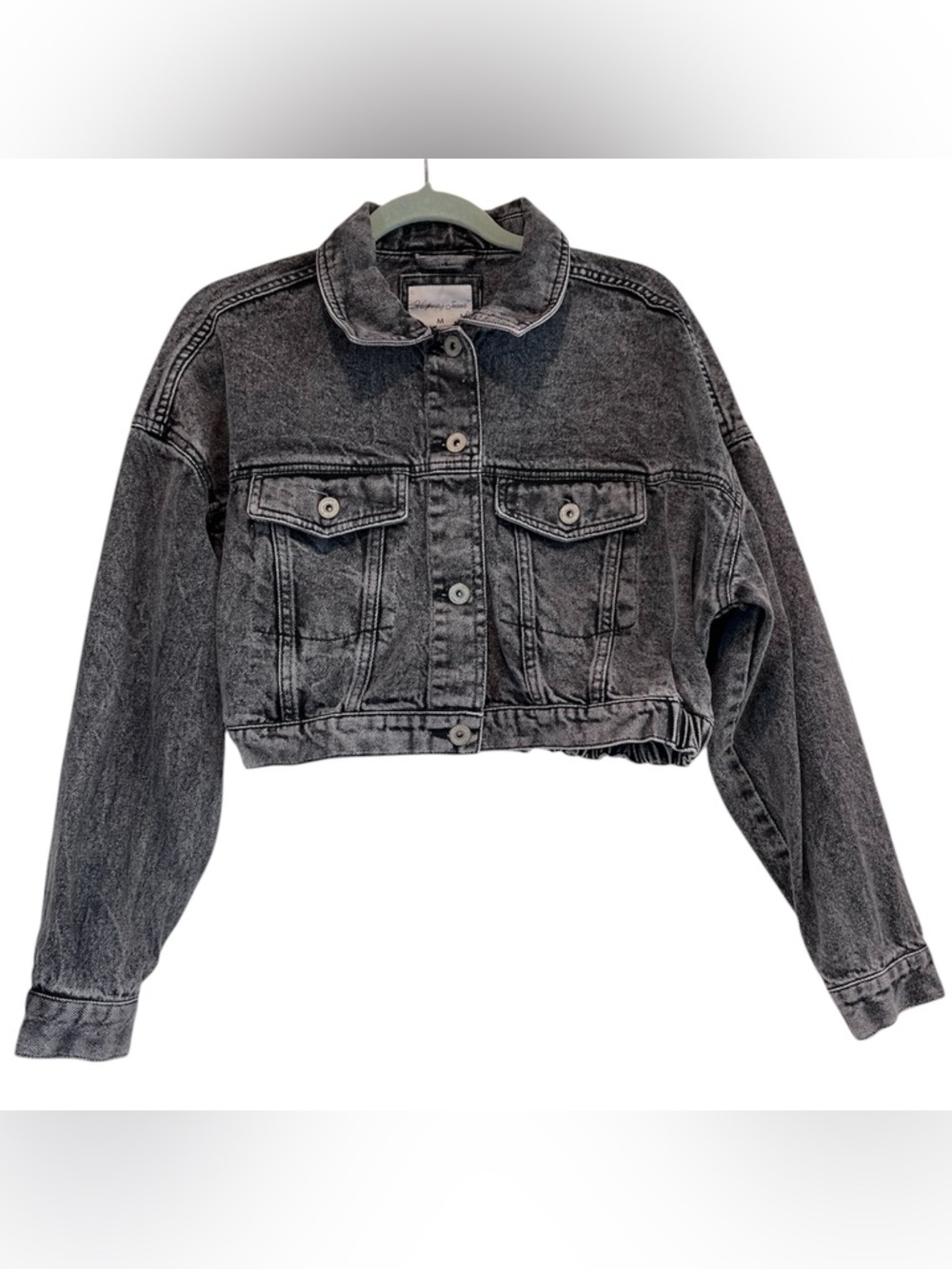 Highway Jeans Womens M Black Acid Wash Cropped Denim Jacket 100% Cotton Moto